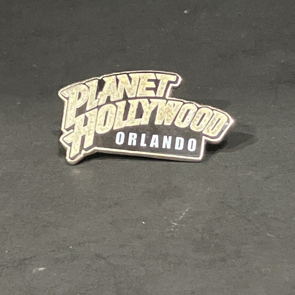 Planet Hollywood Orlando Vintage Enamel Lapel Pin‎ Glitter Logo Silver Tone